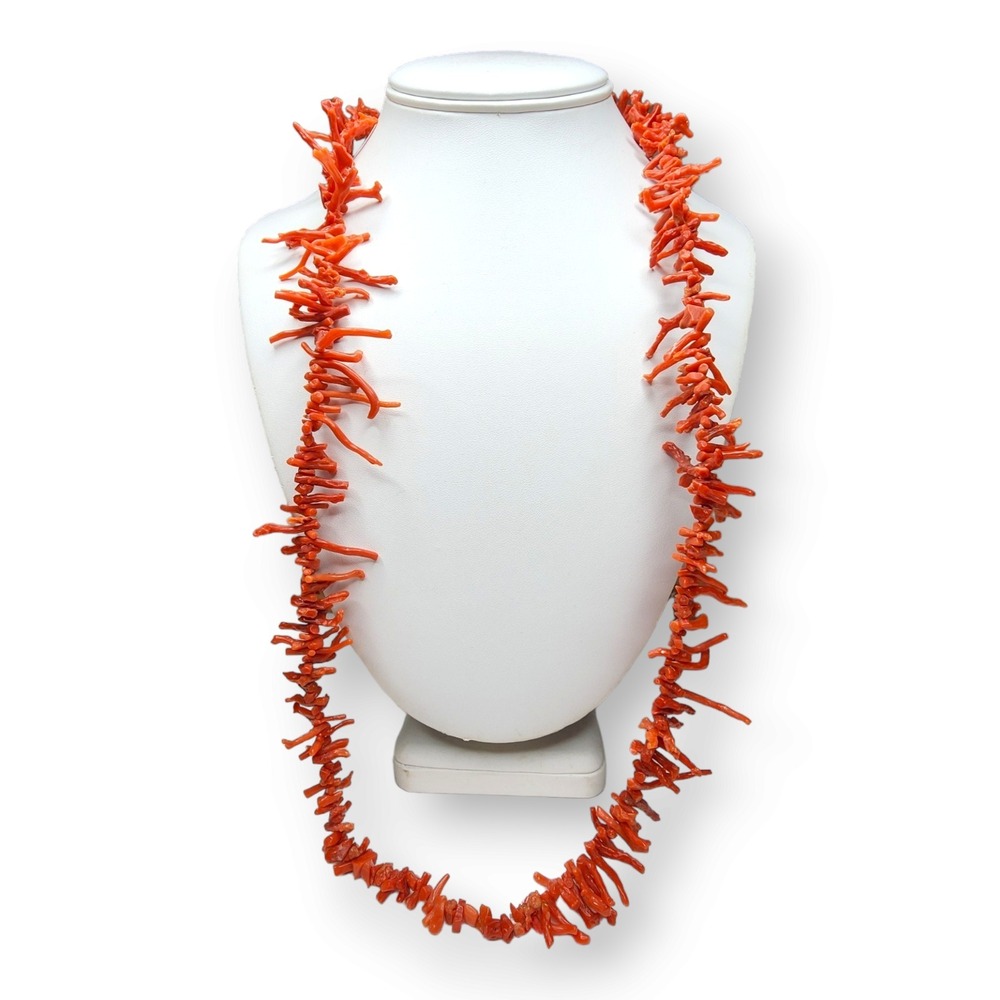 Vintage Necklace Mediterranean Red Branch Coral 30" Red No Clasp Statement